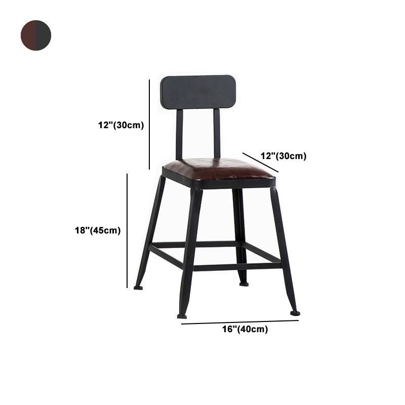 Industrial Armless Counter Stool Iron Bar Stool with Leather Cushion and Pedal for Cafe