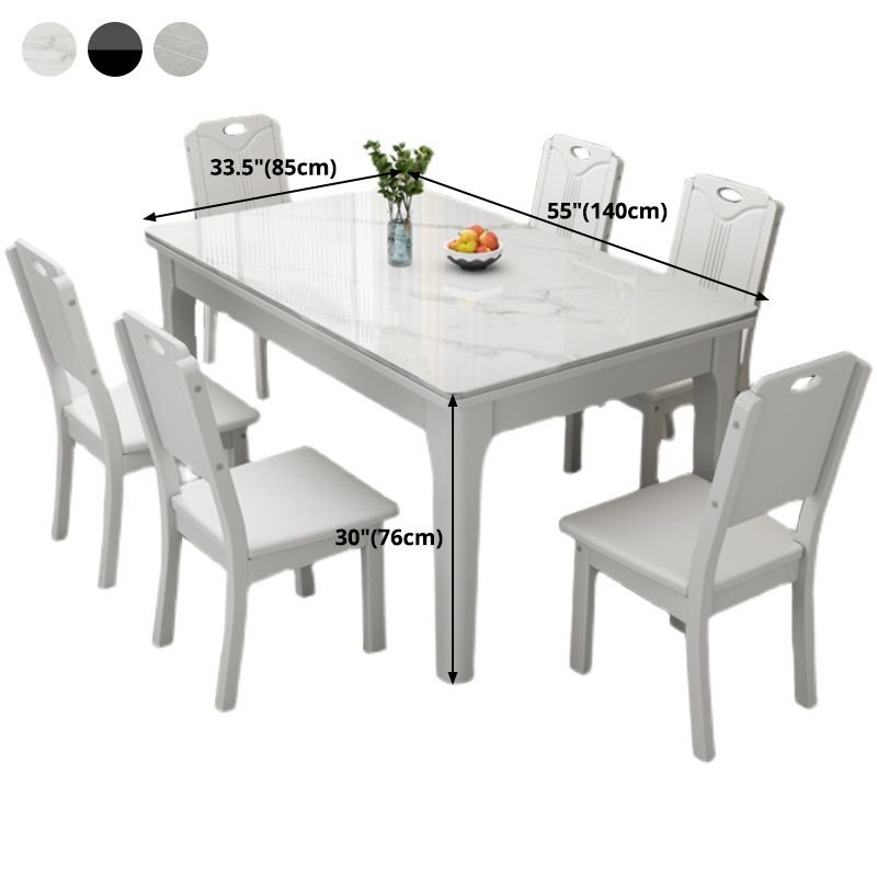 Rectangle Modern Dining Table Sintered Stone Fixed Table with 4 Wood Legs