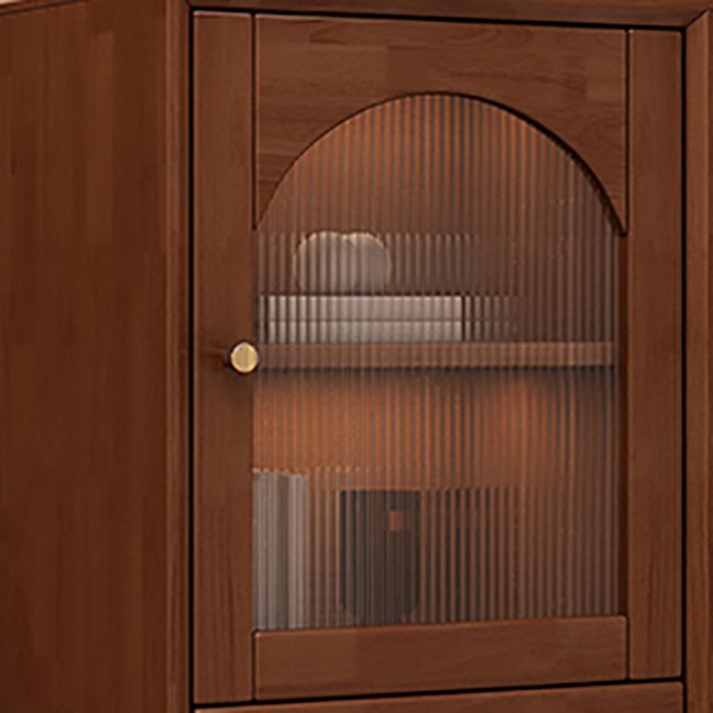 Rubberwood Accent Cabinet Modern Glass Paned Cabinet with Drawers
