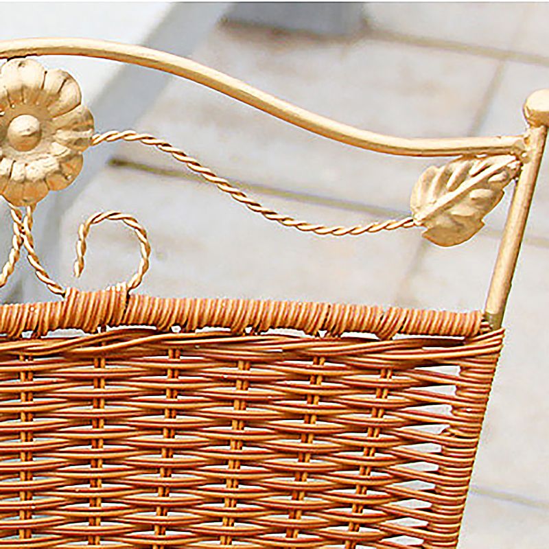 Mid-century Modern Style Wooden Armrest Woven Back Metal Arm Chair