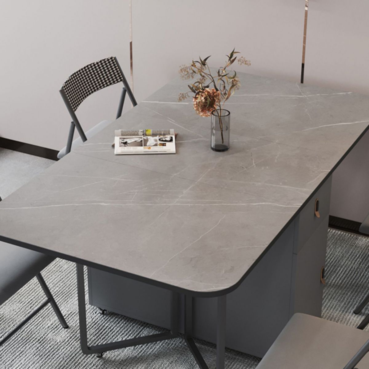 Moderne stijl rechthoek eettafel gesinterde stenen drop-blad eettafel