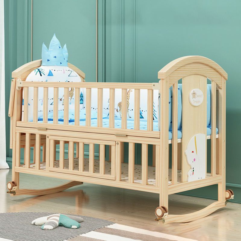 Solid Wood Convertible Crib Simple Crib with Adjustable Height