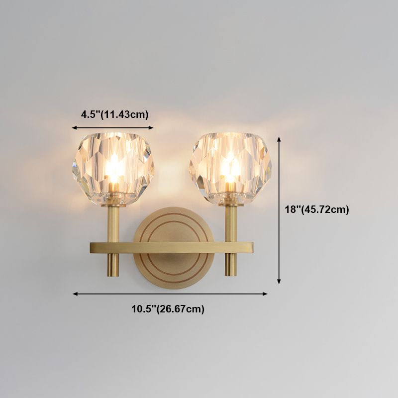 Round Shade Crystal Wall Sconce Modern Style Multi Lights Wall Mount Lighting in Brass
