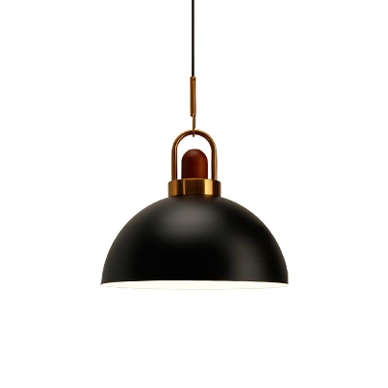 Dome Kitchen Bar Pendulum Light Iron 1 Bulb Macaron Hanging Pendant in Pink/White/Grey with Wood Top and Handle