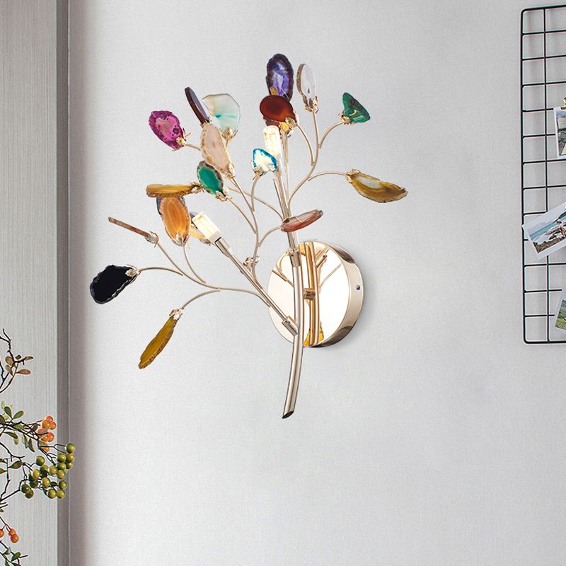 Gold Branching Wall Lighting Contemporary 2/3-Light Metallic LED Wall Mount Sconce with Leaf Agate Deco