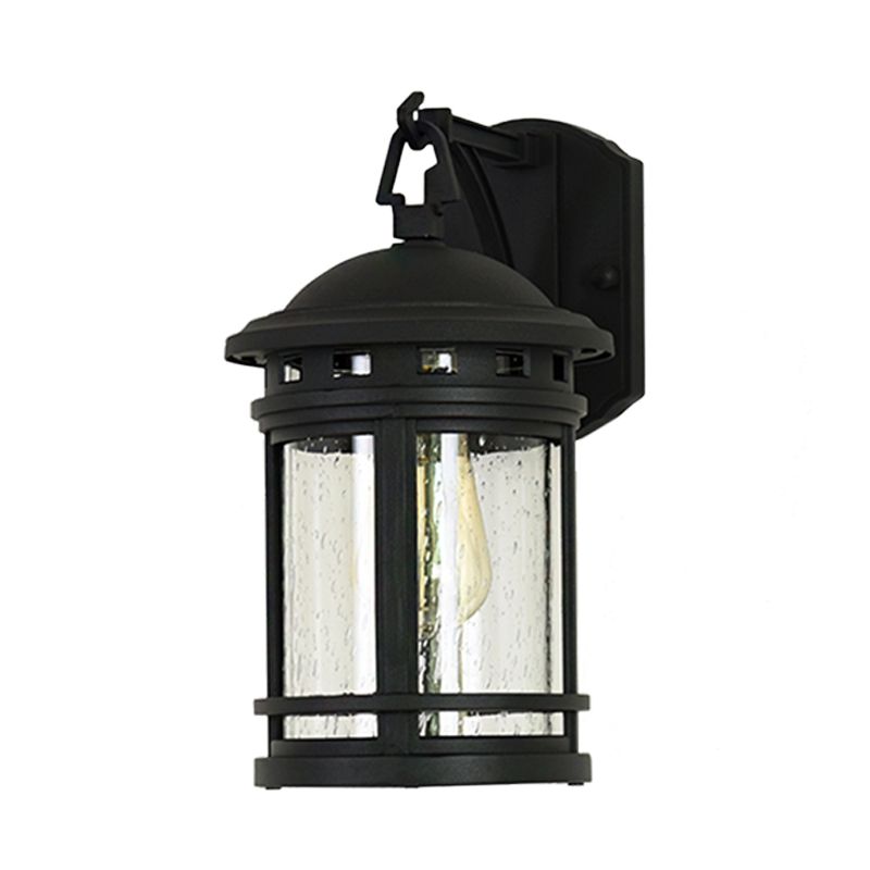 Clear Seeded Glass Lantern Sconce Rustic 1 Light Outdoor Wall Lighting with Metal Frame in Coffee/Black