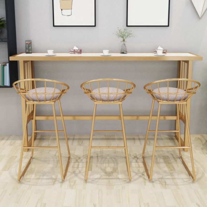 Stone Bar Dining Table Glam Rectangle Bar Table with Trestle Pedestal for Dining Room Cafe