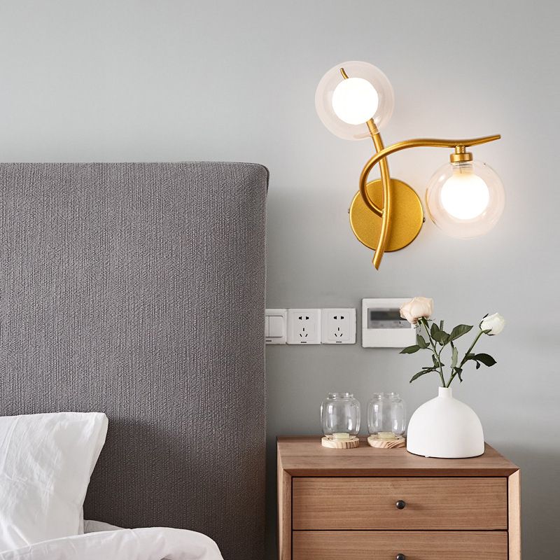 Industrial Style Ball Shape Wall Sconce Glass 2 Lights Sconces for Dining Room