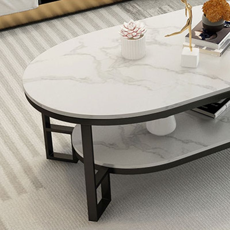 Glam Slate Oval Coffee Table Frame Coffee Table with Storage