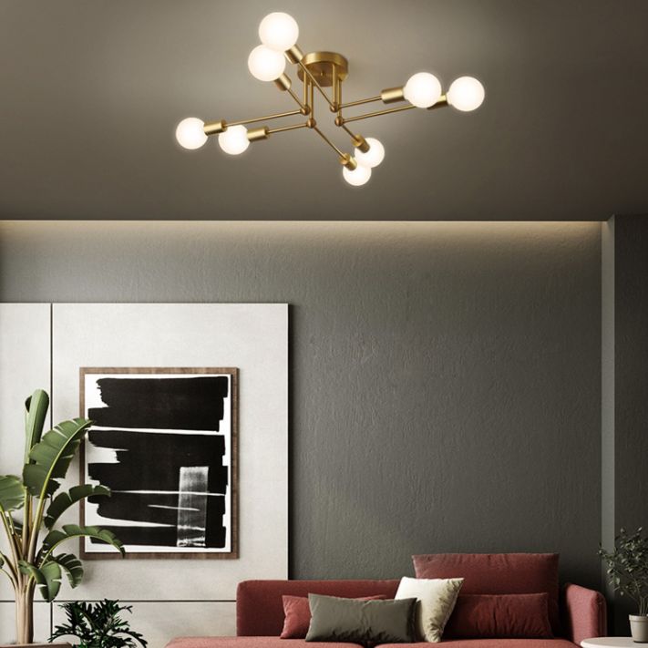 Brass Radial Semi Flush Mount in Industrial Classic Style Copper Ceiling Light for Interior Spaces