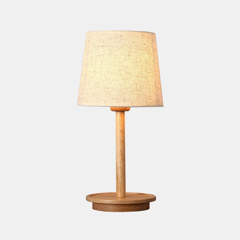 Lampada da comodino moderna affusolata in tessuto con 1 lampadina, colore bianco con base in legno