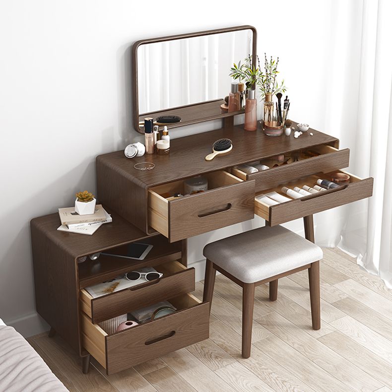 Solid Wood Makeup Vanity Desk Storage Box Makeup Vanity Set with Drawer