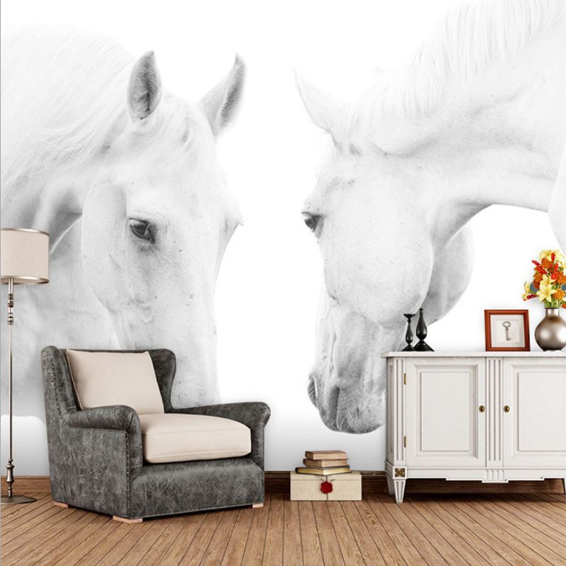 Horse Mural Wallpaper in Black and White, Minimalist Wall Art for Guest Room Decor