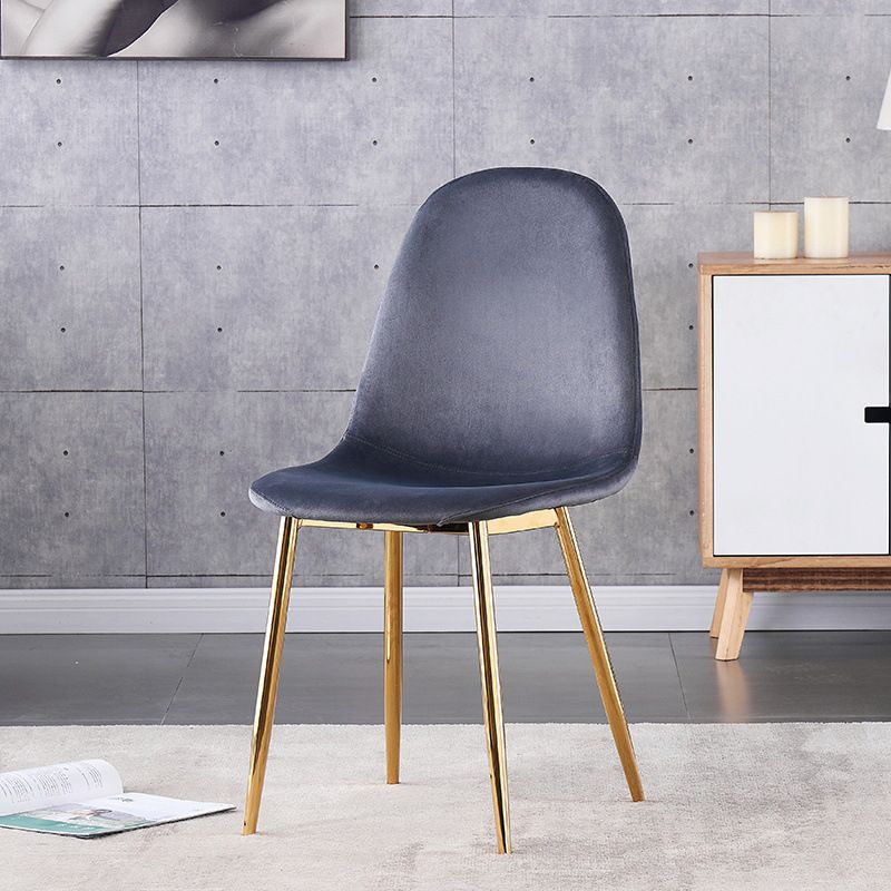 Indoor Armless Dining Chairs Velvet Solid Back Side Chairs with Metal Legs