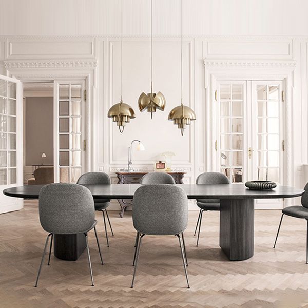 Solid Wood Contemporary Oval Table Black Wood Top Table with Double Pedestal