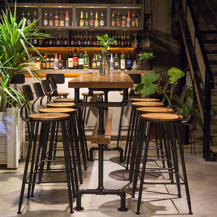 Industrial Style Pub Dining Set 1/2/9 Pcs Rectangular Solid Wood Pub Set for Home