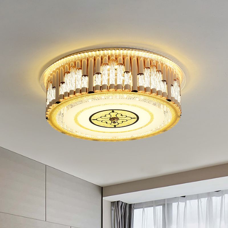 Drum Bedchamber Light Fixture Contemporary Clear Crystal Stripes LED Gold Flush Mount Lighting