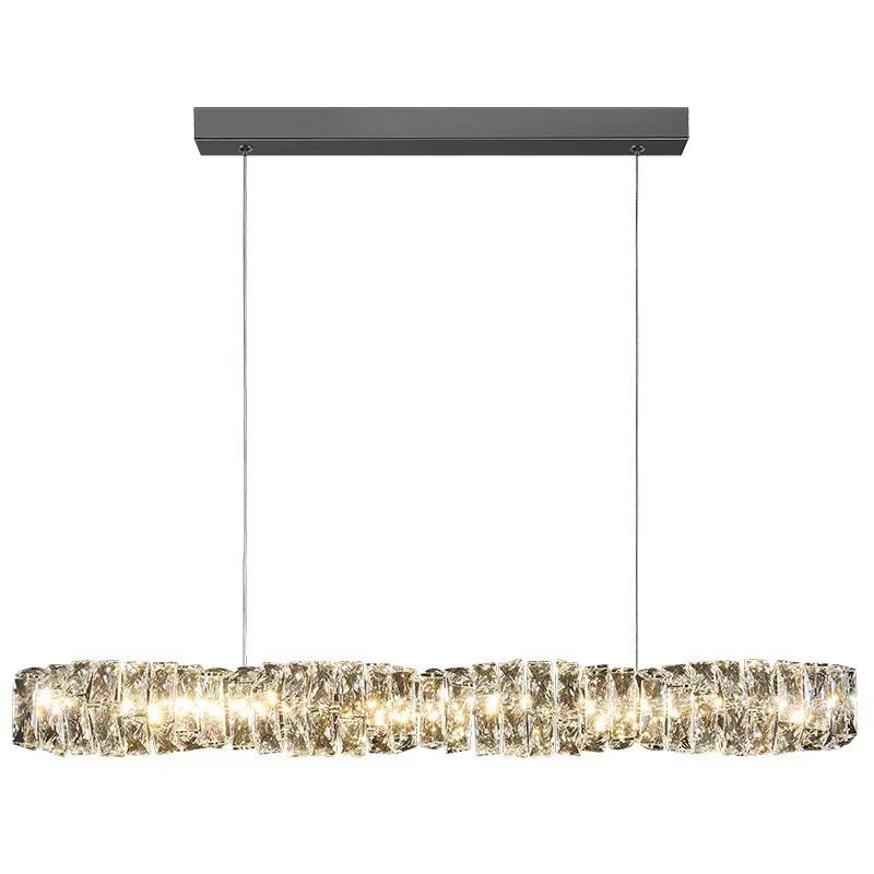 Linear Shape Crystal Island Pendants Modern Style 1 Light Island Pendant Lights in Silver