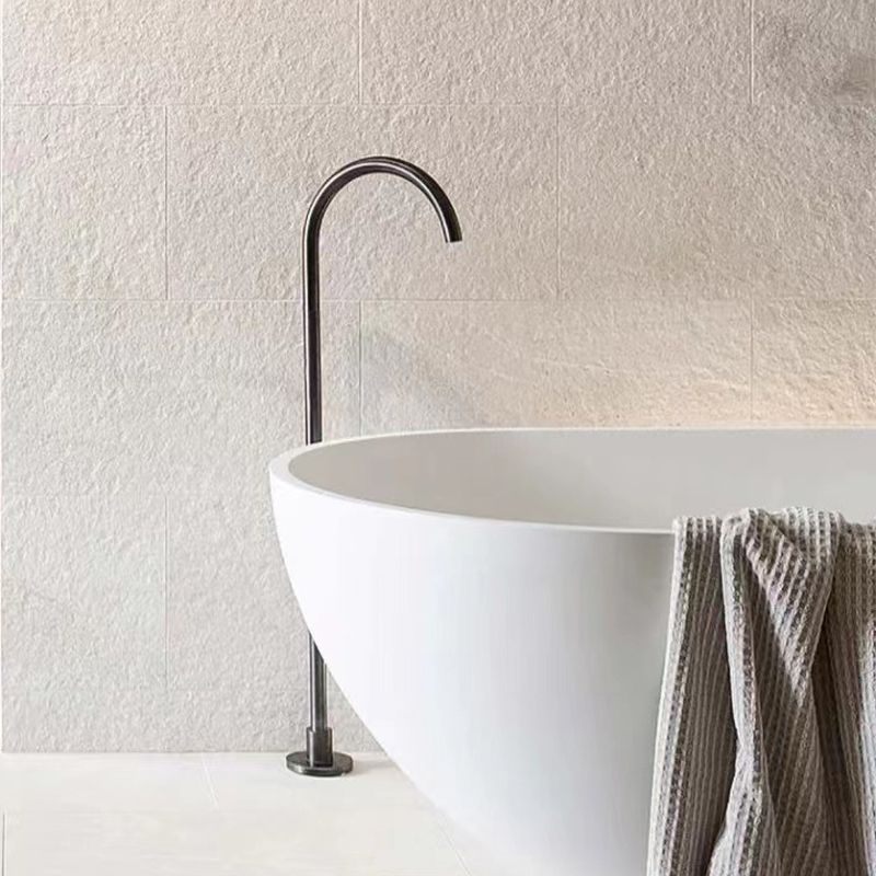 Contemporary Bathroom Faucet Floor Mounted Copper High Arc Fixed Freestanding Faucet