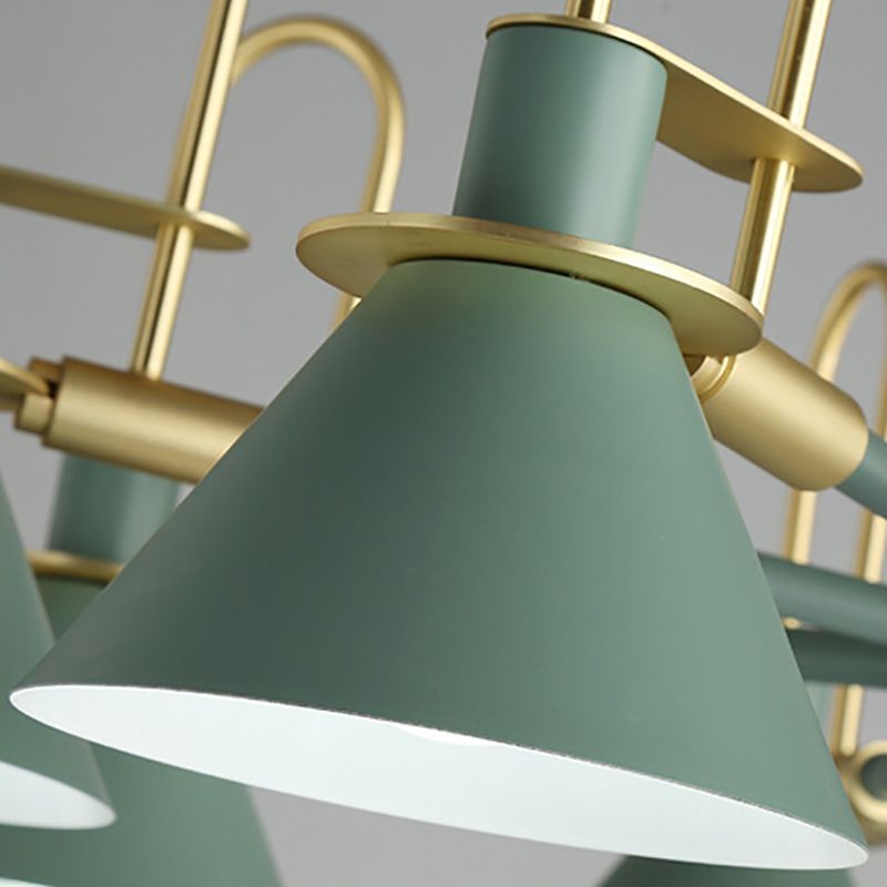 Cone Shade Chandelier Light Nordic Metal Living Room Hanging Pendant with Arc Arm