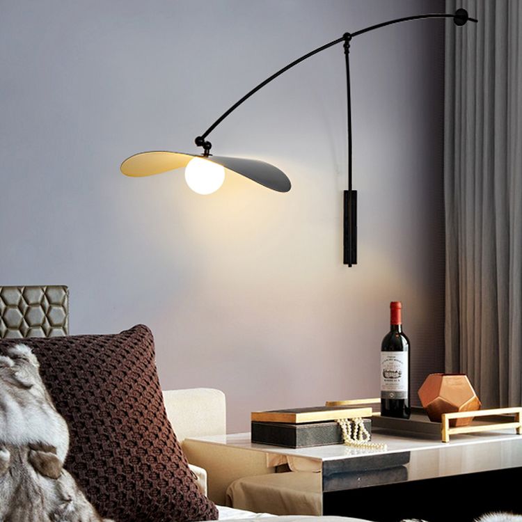 Postmodern Lotus Leaf Shaped Wall Lamp Metal 1-Light Bedroom Wall Light with Balance Arm