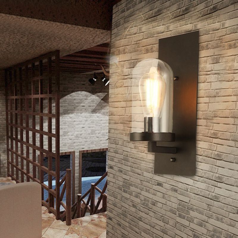 Schwarze einzelne Wandleuchten im industriellen Vintage -Stil Schmiedeeisenwandlampe mit Glasschatten