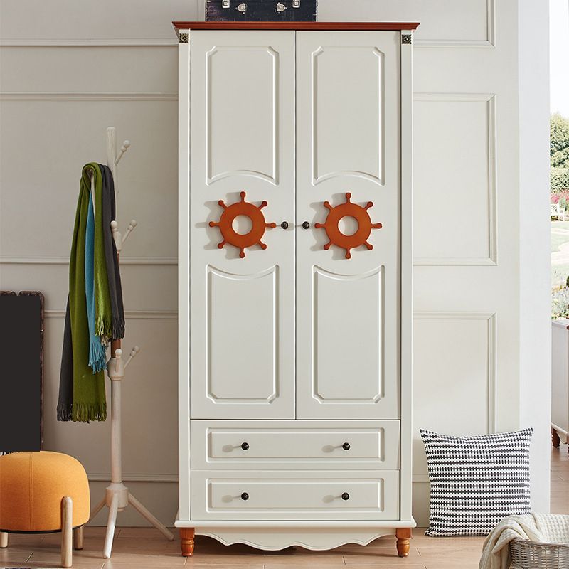 Hinged Wooden Wardrobe Cabinet with Legs Coastal Wardrobe Armoire