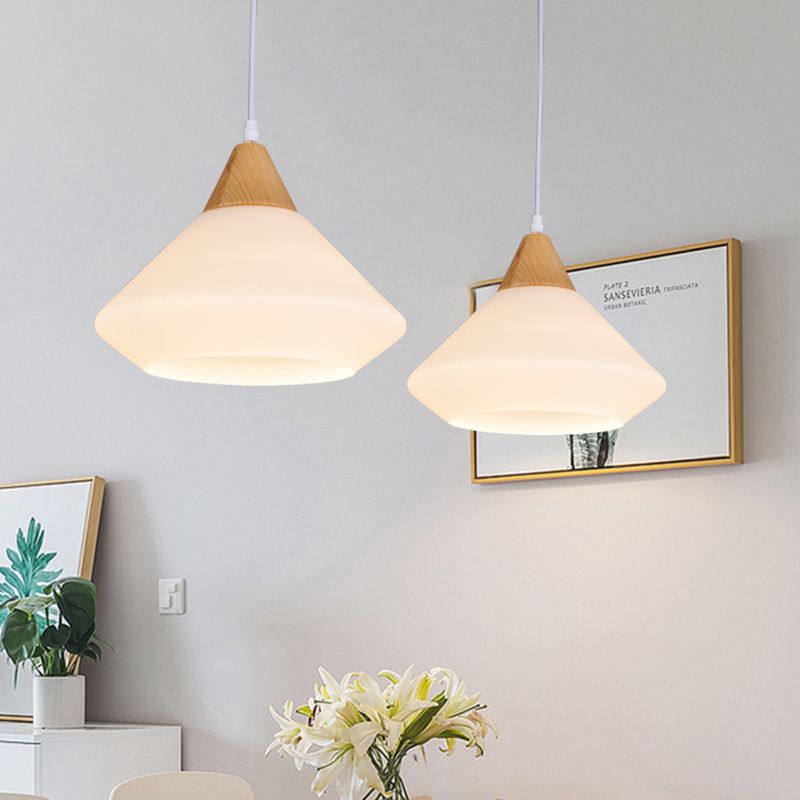 1 salle à manger légère Diamond plafonnier Pendard en bois moderniste avec une teinte en verre blanc diamant