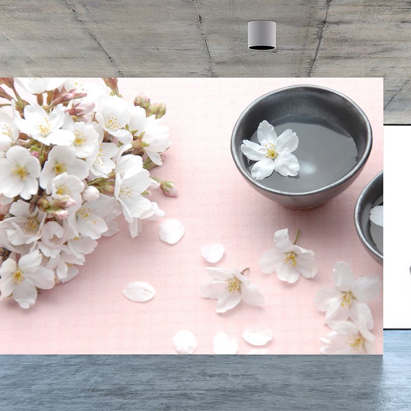 White Cherry Stamens Wall Mural Moisture Resistant Modern Guest Room Wall Covering