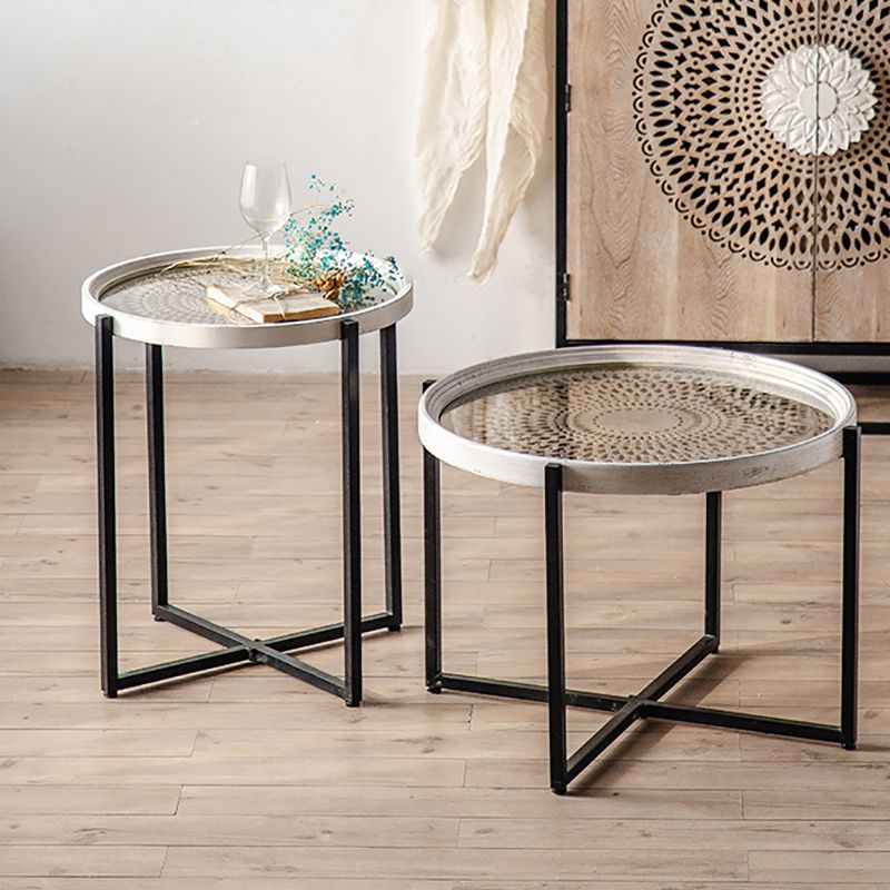 French Country Side Table Glass Top Single Accent Side Table