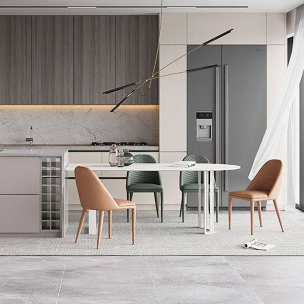 Simplicity Free Form Table Sintered Stone Top Iron Base Dining Table