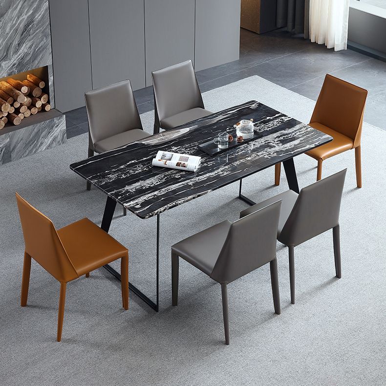 Glam Dining Room Armless Chairs Faux Leather Metal Base Dining Chairs