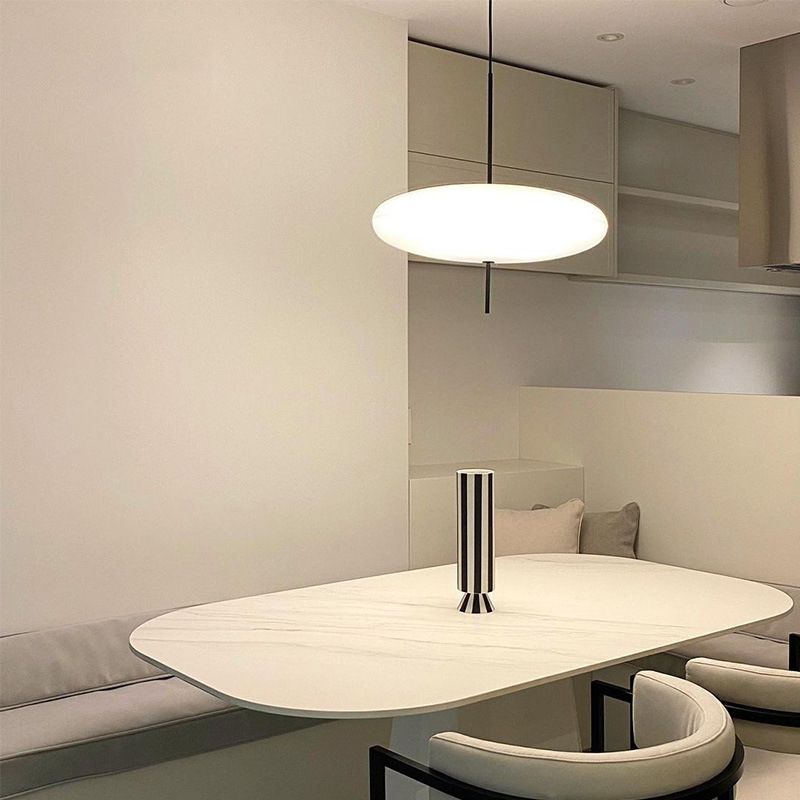 White Flying Saucer Suspension Pendant Simplicity 1 Head Acrylic Hanging Light for Dining Room