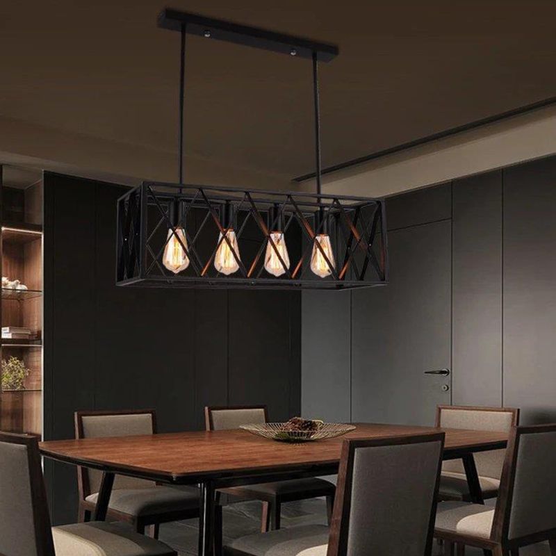 Cuboid Island Chandelier Lights Industrial Kitchen Island Lighting Metal Island Pendants in Black