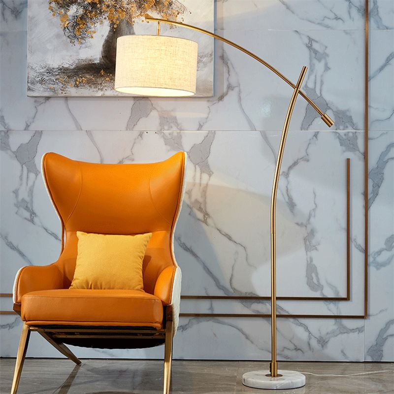 Modernism Drum Standing Floor Lamp Fabric 1 Head Living Room Floor Reading Lamp in Black/Gold/Black and White