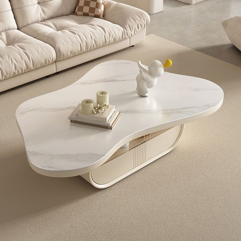 Stone Geometric Contemporary Coffee Table Single Cocktail Table with Storage Drawers