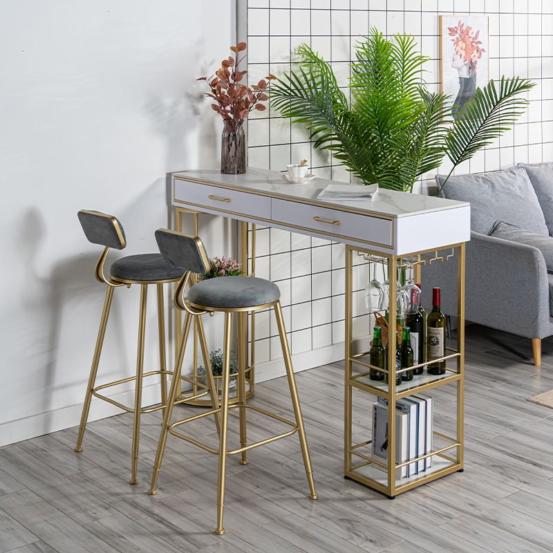 Stone Rectangle Bar Table Metal Base with Drawers for Living Room