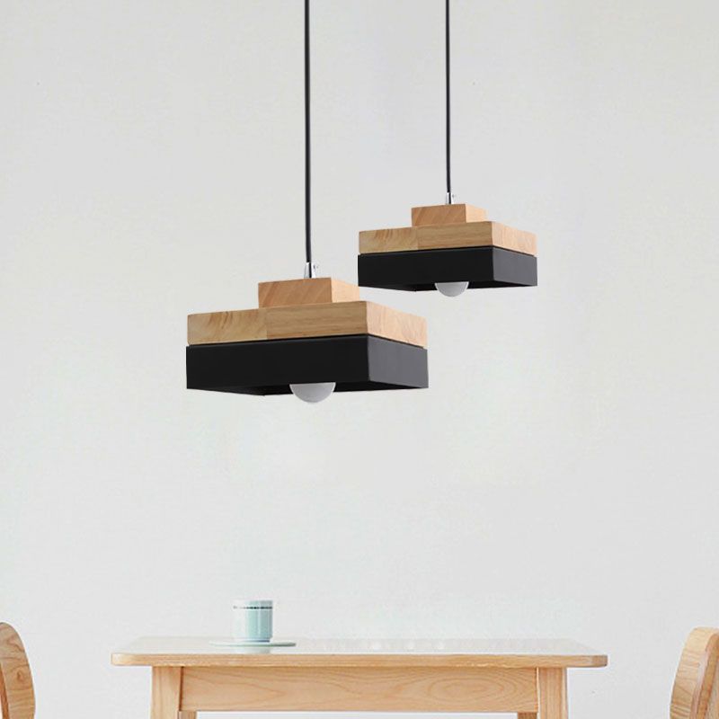 Macaron Loft Round/Square Pendant Lighting Single Light Wood Anhängerlampe für Esszimmerbuchladen