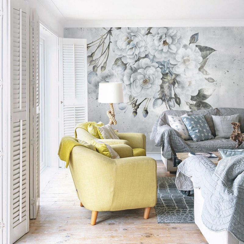 Elegant Flowering Peony Branch Murals Moisture Resistant Stylish Bedroom Wall Decor