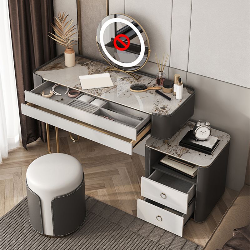 Glam Wooden Make-up Vanity 4 Drawer Slate Top Dressing Table Stool Set