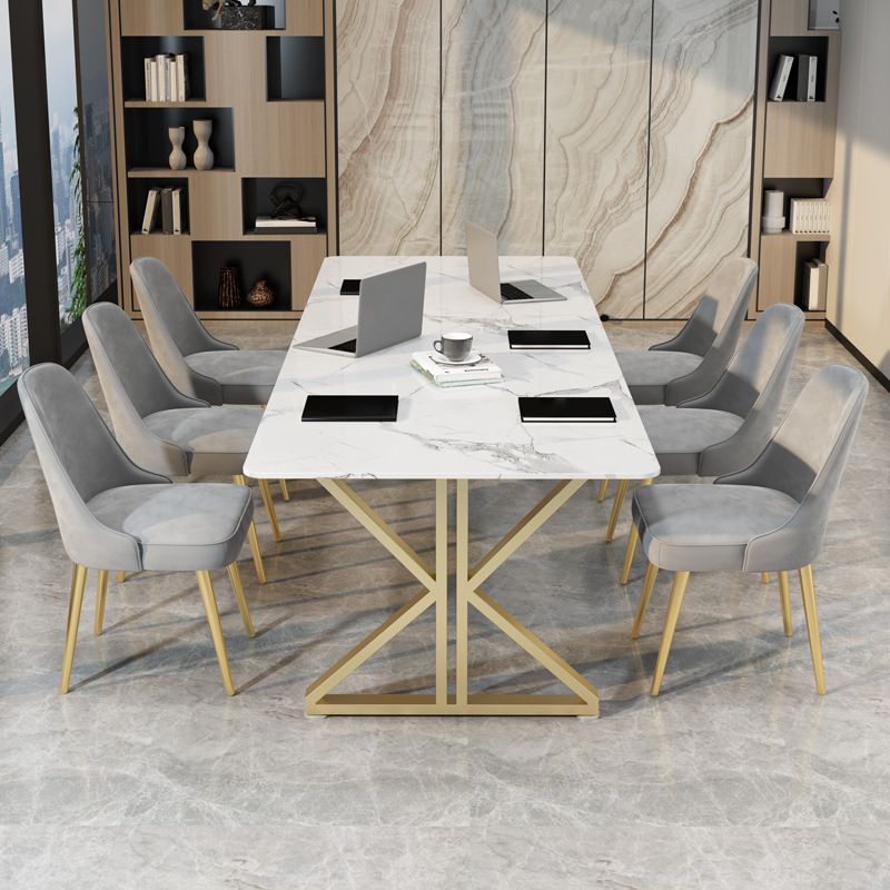 Metal Modern Style Dining Table Sintered Stone Top Table for Dining Room