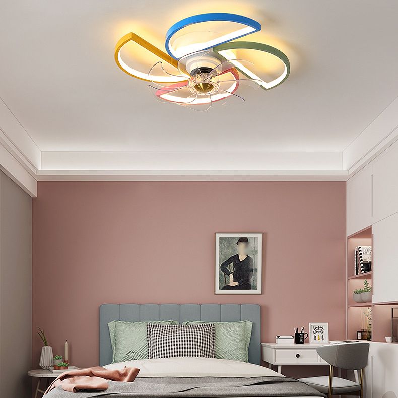 Kids Artistic LED Ceiling Fans Aluminium Windmill Ceiling Fan Light with Acrylic Shade