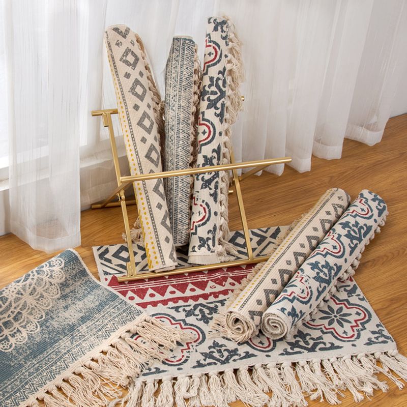 Funky Seamless Patterned Rug Multi Color Cotton Rug Pet Friendly Washable Carpet for Bedroom