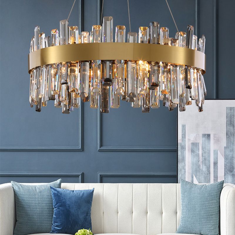 Round Shape Hanging Lights Crystal Modern Chandelier in Gold for Living Room