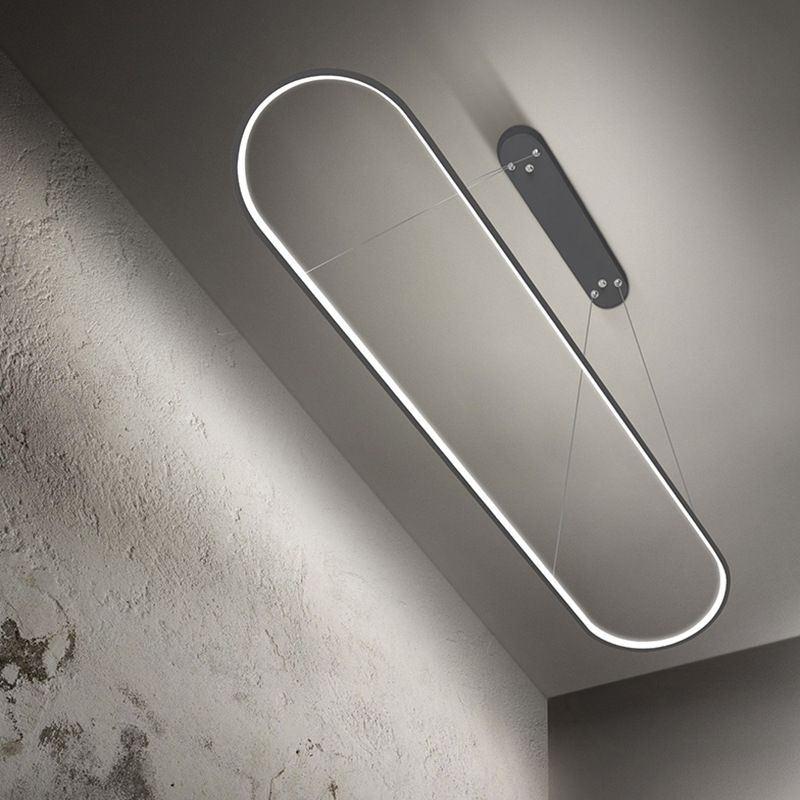 Black/White Ellipse Hanging Lamp Simplicity 27"/35.5" L LED Metal Island Light Fixture over Dining Table