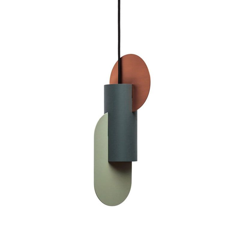 Geometric Colorblock Pendant Lighting Macaron Metal 1-Light Pink-Green-Grey Ceiling Light