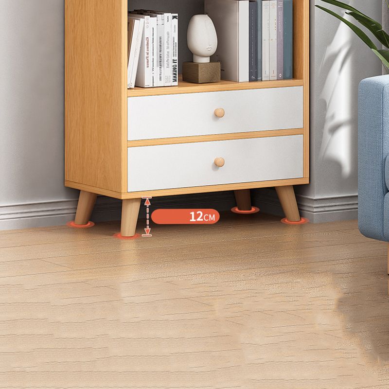 Engineered Wood Standard Bookshelf Modern Open Back Bookcase with Drawers