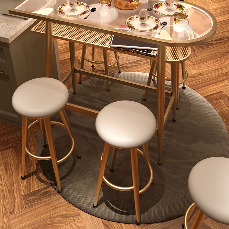 Round Faux Leather Dining Stool Backless Bar Stool with Metal Base