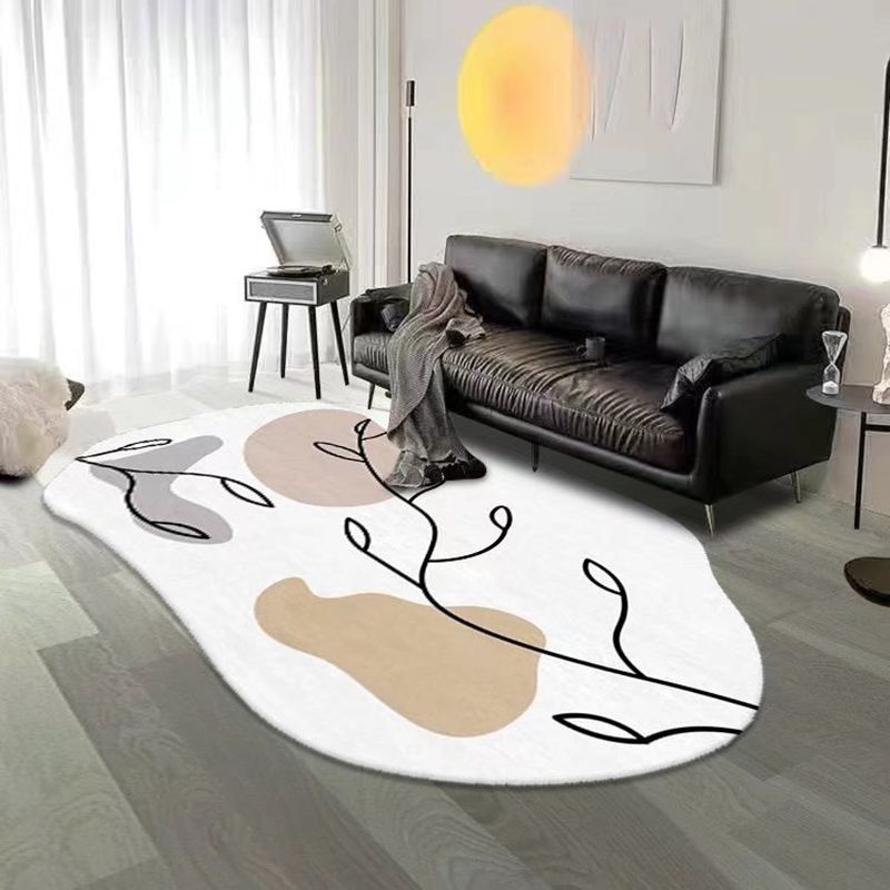 White Color Piece Rug Polyester Casual Rug Non-Slip Backing Rug for Living Room