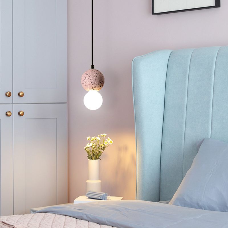 1 Light Stone Pendant Light Modern Minimalist Suspension Lighting for Bedroom